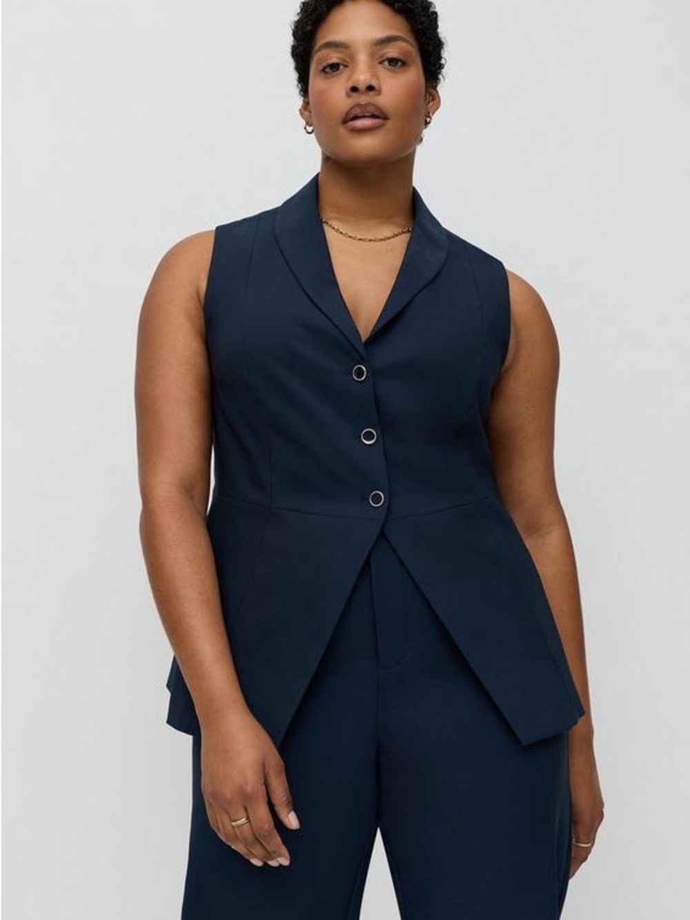torrid Black Sleeveless Tailored Vest with Gold Buttons